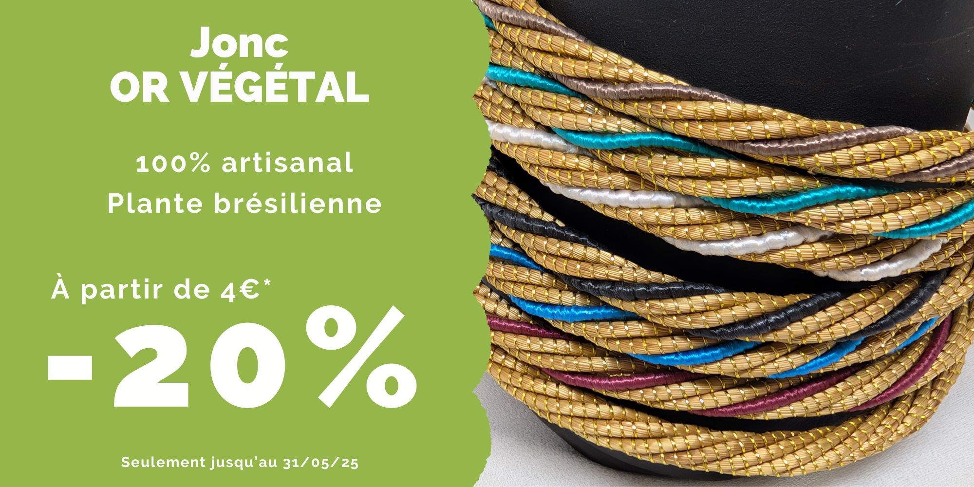 Biobijoux or végétal - Boucles d'oreilles écologiques - Bracelet et jonc naturels et durable - Capim dourado 